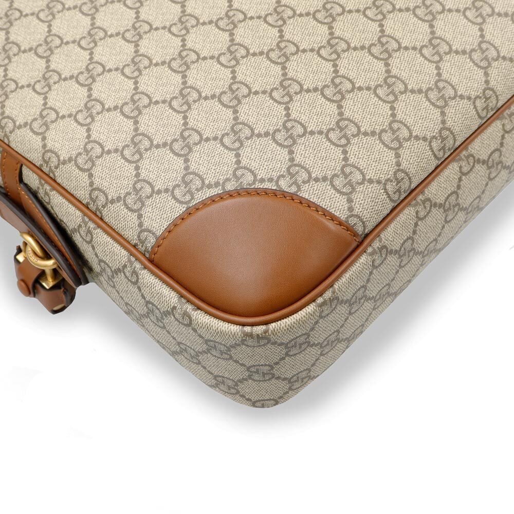 Gucci GG Emblem Briefcase Shoulder Handbag Supreme Canvas Leather Beige Brown - Picture 10 of 10
